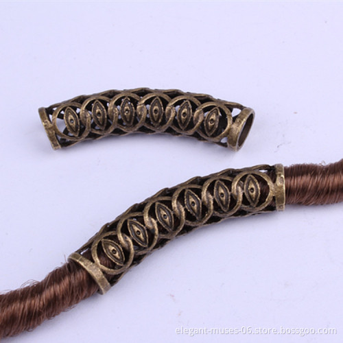 Wholesale Fashion DIY  hollow alloy bend Jewelry beaded dreadlocks retro carved metal Ring hair accessories for braids